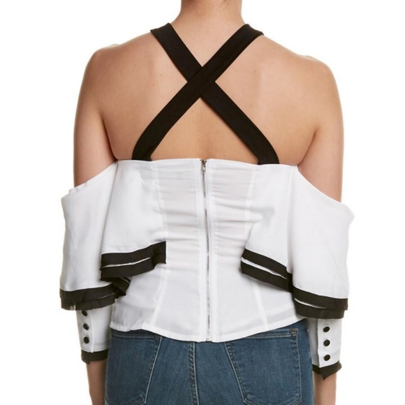 Haute Rogue Black White Top  Large Off shoulder - Picture 5 of 5